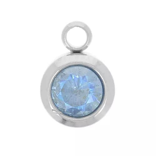 Ciondolo in pietra di nascita 6 mm in ossido di zirconio Dicembre in acciaio inossidabile 304L - Blu