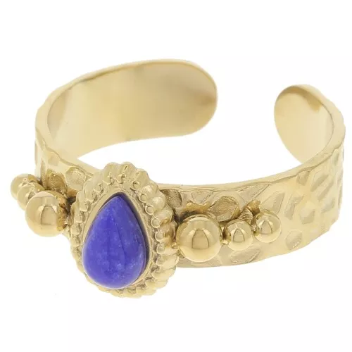 Anello etnico - cabochon 52 - 56 - Acciaio inossidabile dorato 304L - Sodalite