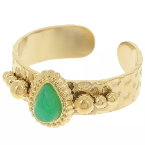 Anello etnico - cabochon 52 - 56 Acciaio inossidabile 304L dorato - Avventurina