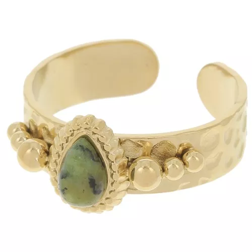 Anello etnico - cabochon 52-56 Acciaio inossidabile 304L dorato- Turchese africano