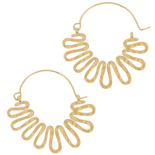 Orecchini cerchio onda martellata 34x35 mm - Acciaio inox 304L dorato x2