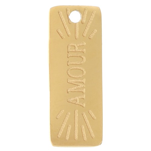 Ciondolo rettangolare 13x5 mm - Motivo d'amore - Acciaio inossidabile 304L Dorato x1