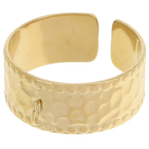 Anello largo martellato regolabile e anello aperto - S.53 a 58 Acciaio inossidabile 316L Dorato