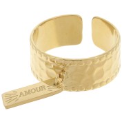 Anello largo martellato regolabile e anello aperto - S.53 a 58 Acciaio inossidabile 316L Dorato