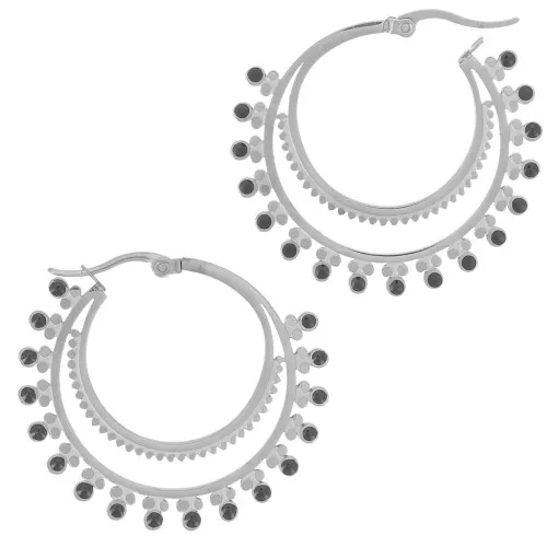 Orecchini a cerchio in resina orientale ed epossidica 40 mm - Acciaio inossidabile 316L - Nero x2