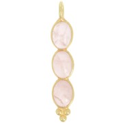 Pendente lungo 32x6 mm con 3 pietre semipreziose - Dorato oro fino Quarzo rosa x1|raw }}