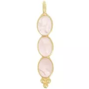 Pendente lungo 32x6 mm con 3 pietre semipreziose - Dorato oro fino Quarzo rosa x1