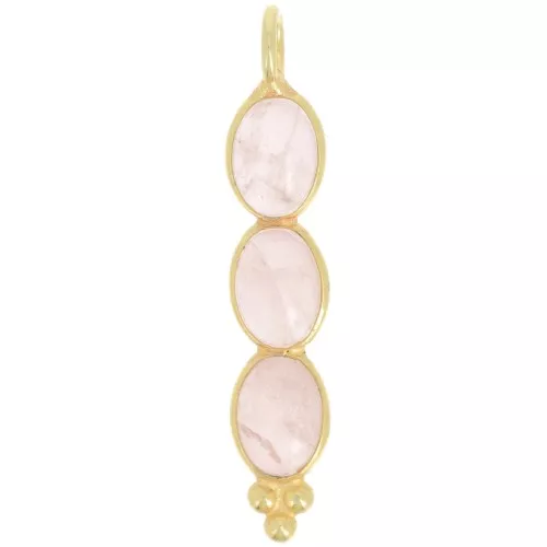 Pendente lungo 32x6 mm con 3 pietre semipreziose - Dorato oro fino Quarzo rosa x1