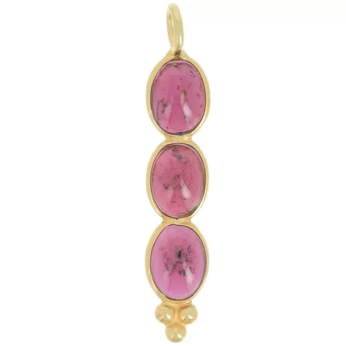 Pendente lungo 32x6 mm con 3 pietre semipreziose dorato oro fino - Granato x1