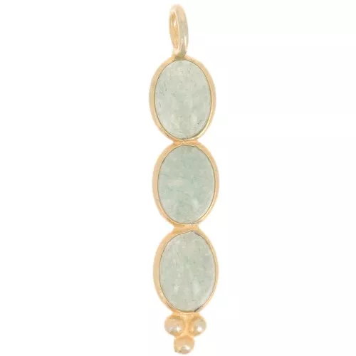 Pendente lungo 32x6 mm con 3 pietre semipreziose dorato oro fino- Avventurina x1