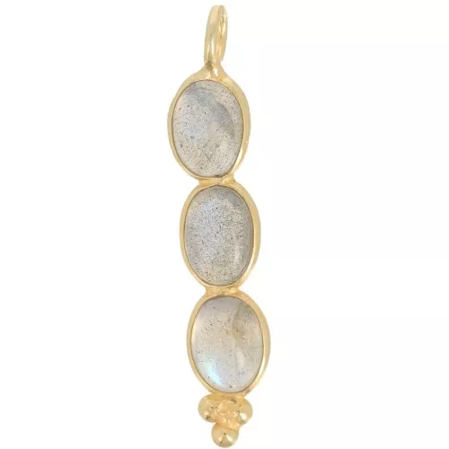 Pendente lungo 32x6 mm con 3 pietre semipreziose dorato oro fino- Labradorite x1
