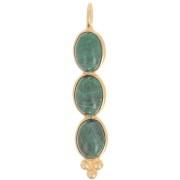 Pendente lungo 32x6 mm con 3 pietre semipreziose dorato oro fino - Malachite x1