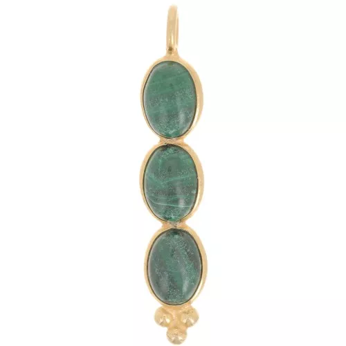 Pendente lungo 32x6 mm con 3 pietre semipreziose dorato oro fino - Malachite x1