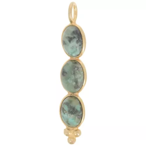 Pendente lungo 32x6 mm con 3 pietre semipreziose dorato oro fino Turchese africano