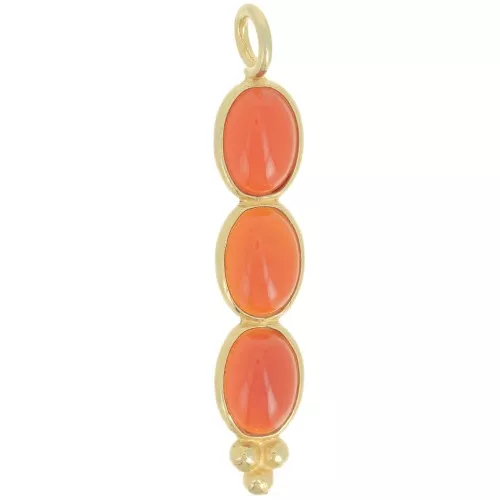 Pendente lungo 32x6 mm con 3 pietre semipreziose dorato oro fino- Onice rossa