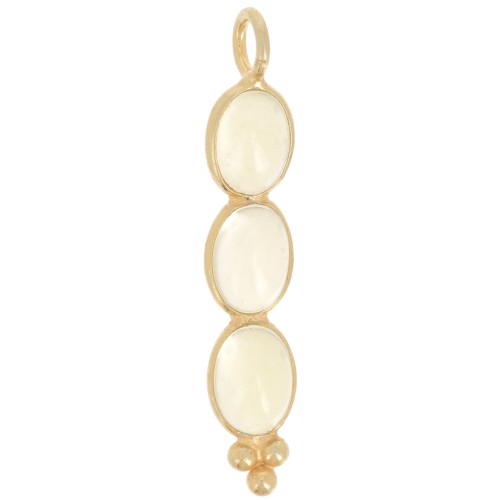 Pendente lungo 32x6 mm con 3 pietre semipreziose dorato oro fino- Quarzo giallo x1