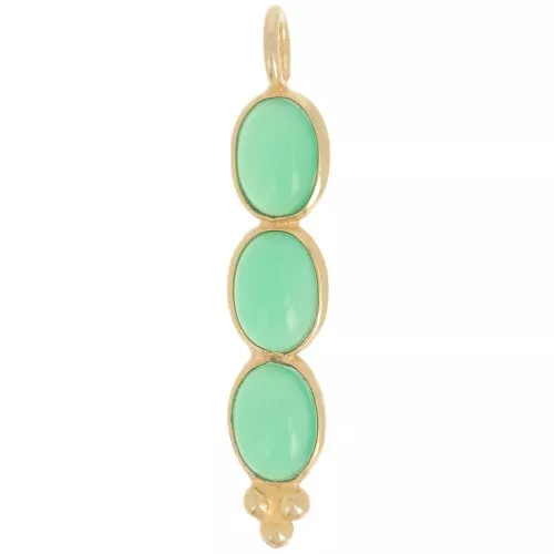 Pendente lungo 32x6 mm con 3 pietre semipreziose dorato oro fino - Onice verde