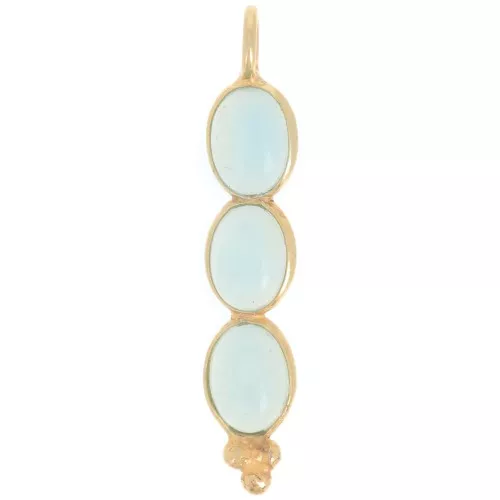 Pendente lungo 32x6 mm con 3 pietre semipreziose dorato - Calcedonio acquamarina