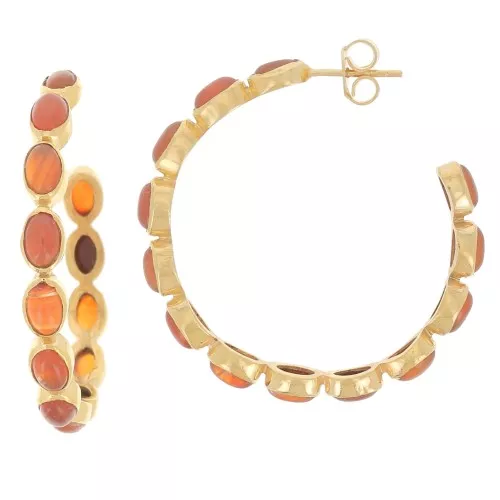 Orecchini cerchio pietre semipreziose - 43 mm - Dorato in oro fino - Corniola x2