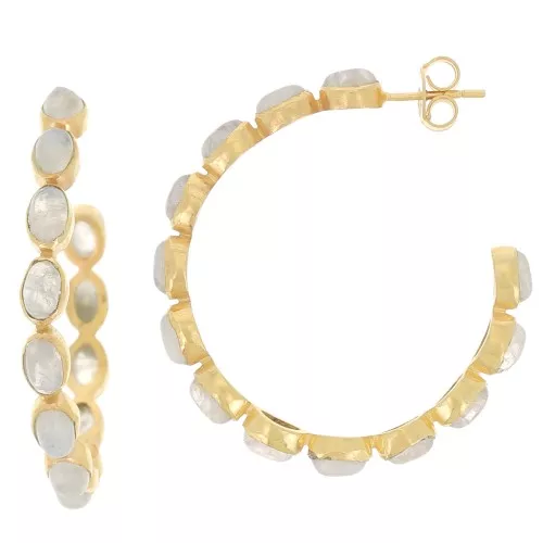 Creoli con pietre preziose incastonate - 43 mm - Dorato in oro fino - Pietra di luna x2