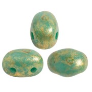 Perle in vetro Samos® di Puca® 7x5 mm Op Green Turquoise Gold Spotted x10g|raw }}