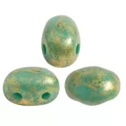 Perle in vetro Samos® di Puca® 7x5 mm Op Green Turquoise Gold Spotted x10g