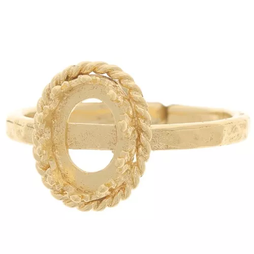 Anello martellato regolabile da T52 a 56 - corona per cabochon 8x6 mm oro fino