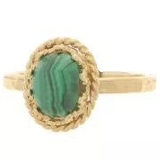 Anello martellato regolabile da T52 a 56 - corona per cabochon 8x6 mm oro fino