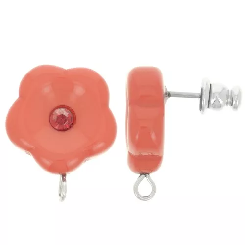 Orecchini perno fiore in resina 15 mm con strass - Terracotta x2