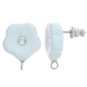 Orecchini a fiore in resina 15 mm con strass - Baby blue x2