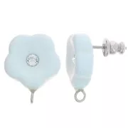Orecchini a fiore in resina 15 mm con strass - Baby blue x2