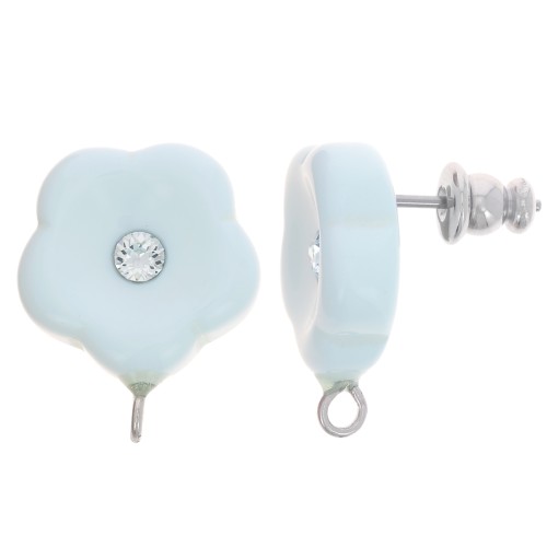 Orecchini a fiore in resina 15 mm con strass - Baby blue x2