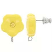 Orecchini perno fiore in resina 15 mm con strass - Sunshine yellow x2