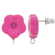 Orecchini perno fiore in resina 15 mm con strass - Fucsia x2