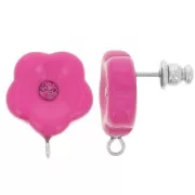 Orecchini perno fiore in resina 15 mm con strass - Fucsia x2