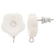 Orecchini perno fiore in resina 15 mm con strass - Avorio x2|raw }}