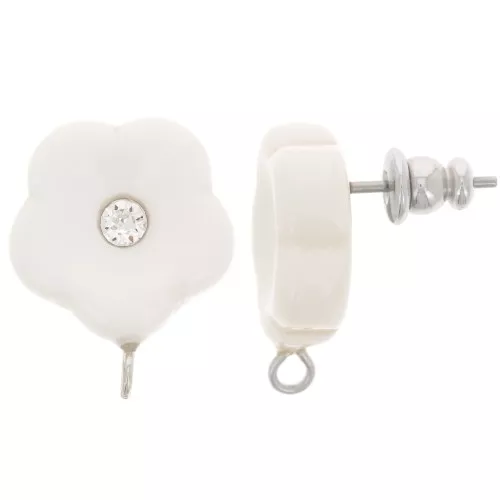 Orecchini perno fiore in resina 15 mm con strass - Avorio x2