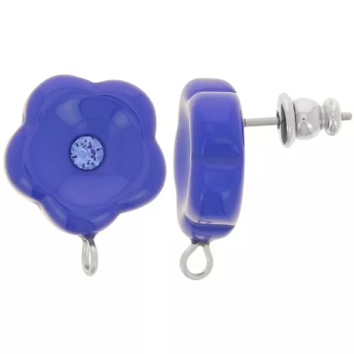 Orecchini perno fiore in resina 15 mm con strass - Royal Blue x2