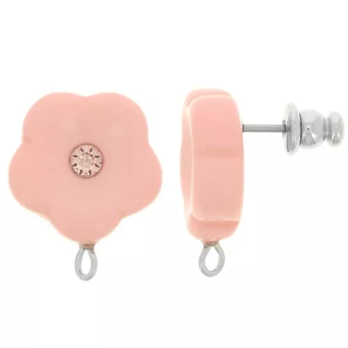 Orecchini perno fiore in resina 15 mm con strass - Rose dragée x2