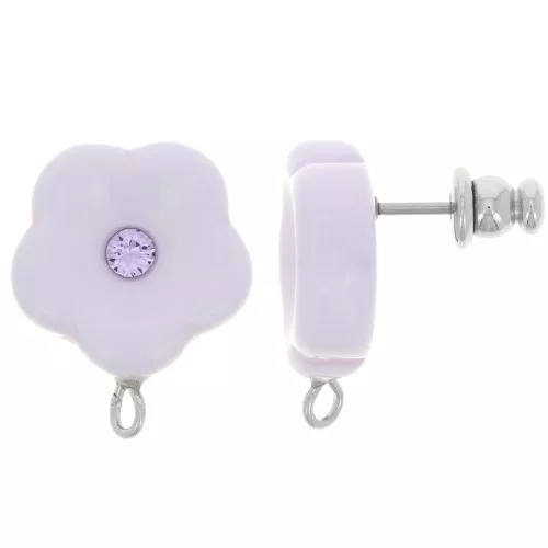 Orecchini perno fiore in resina 15 mm con strass - Parma x2