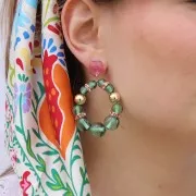 Orecchini perno fiore in resina 15 mm con strass - Parma x2