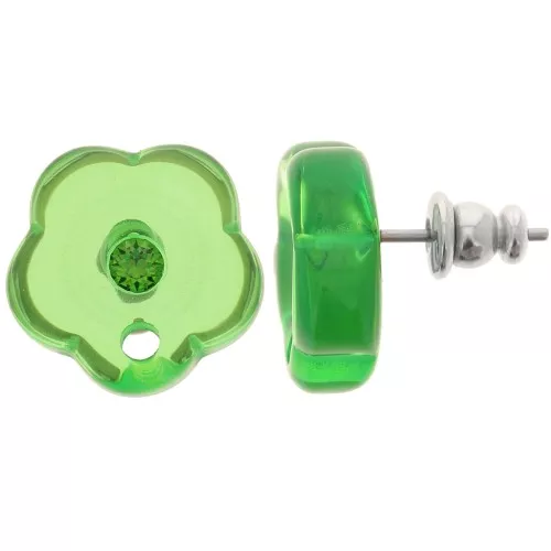 Orecchini perno fiore in resina trasparente da 15mm con strass - Verde prateria x2