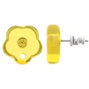 Orecchini perno fiore in resina trasparente 15 mm con strass - giallo sole x2