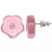 Orecchini perno fiore in resina trasparente da 15 mm con strass - Rosa chiaro x2