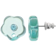 Orecchini perno fiore in resina trasparente 15 mm con strass - Verde acqua x2|raw }}