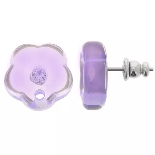 Orecchini perno fiore in resina trasparente da 15 mm con strass - Lavanda x2