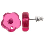 Orecchini perno fiore in resina trasparente 15 mm con strass - Rosa scuro x2|raw }}