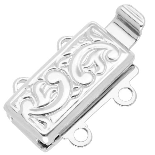 Chiusura a clip a 2 file di rettangoli 12 mm con motivo arabesco - Bronzo bianco x1