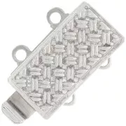 Chiusura a clip rettangolare a 2 file 13x9,5 mm - motivo a intreccio - Bronzo bianco x1