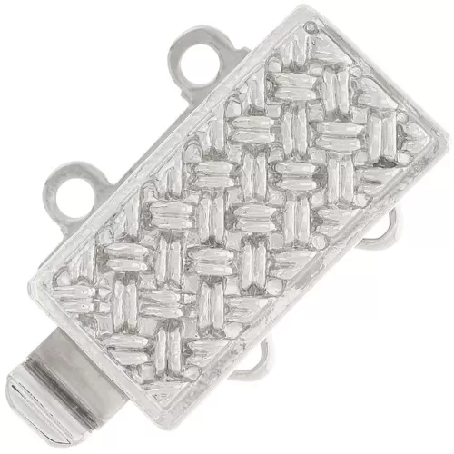 Chiusura a clip rettangolare a 2 file 13x9,5 mm - motivo a intreccio - Bronzo bianco x1